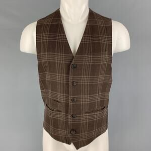 BRUNELLO CUCINELLI Size M Brown Plaid Linen Blend Buttoned Vest